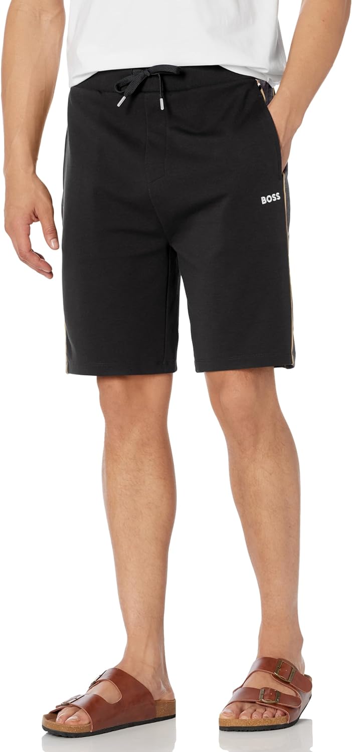 Hugo Boss Men's Embroidered Logo Cotton Blend Shorts, Black Black