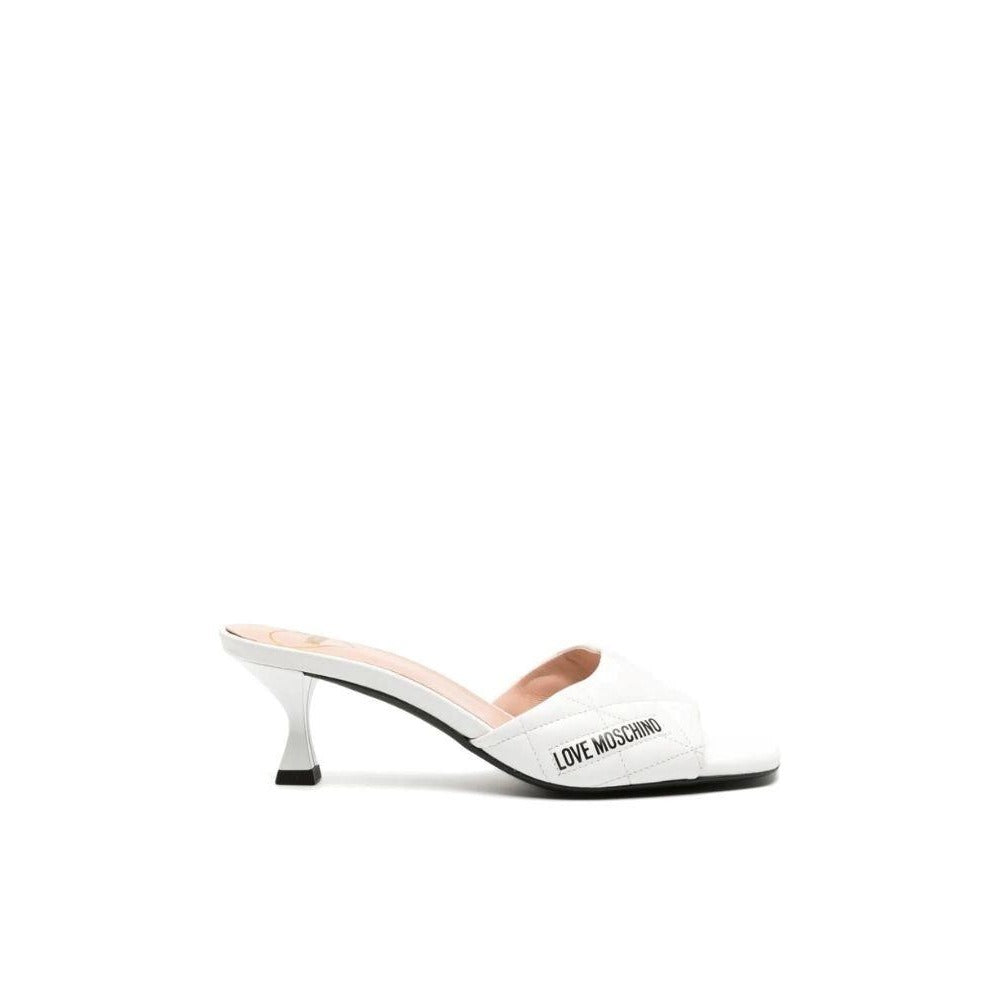 Love Moschino Leather Quilted Heeled Slides, White 37 White