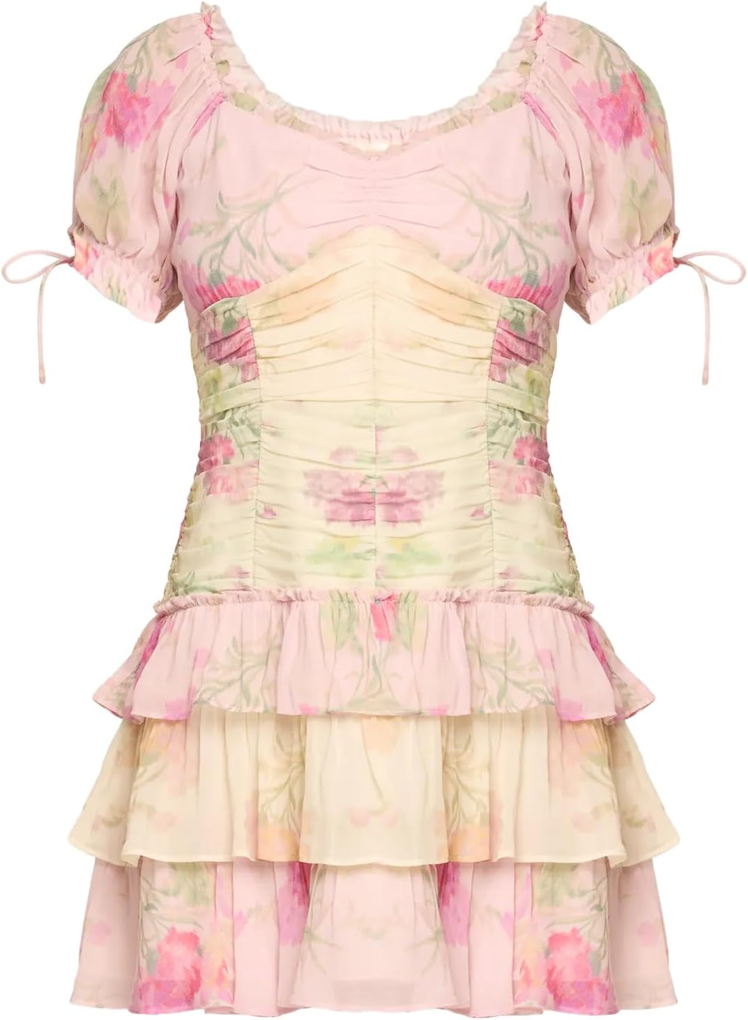 Loveshackfancy Women's Jupe Puff-Sleeve Tiered Ruffle Mini Dress, Garden Sunset 8 Garden Sunset
