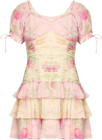 Loveshackfancy Women's Jupe Puff-Sleeve Tiered Ruffle Mini Dress, Garden Sunset 8 Garden Sunset