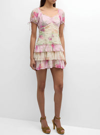 Loveshackfancy Women's Jupe Puff-Sleeve Tiered Ruffle Mini Dress, Garden Sunset