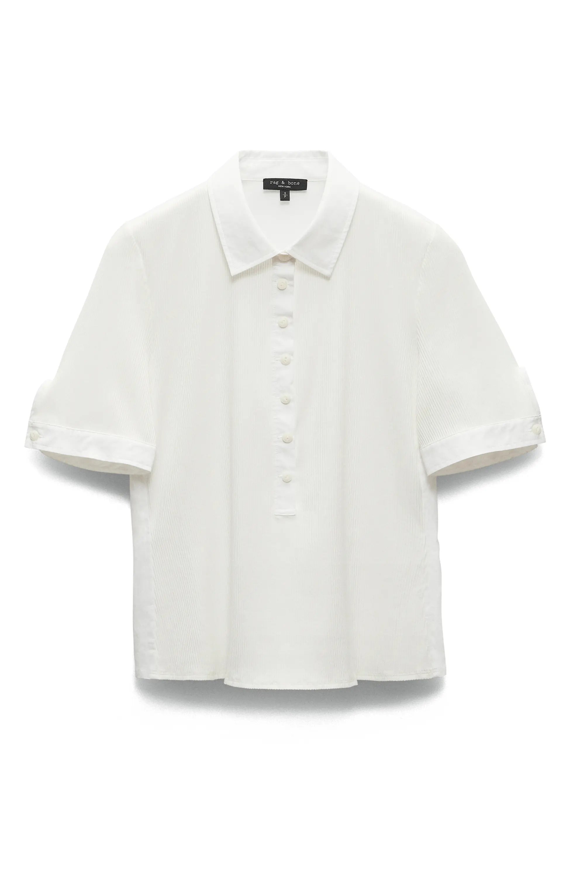 Rag & Bone Women's Ribbed Mixed Media Short Sleeve Polo, White L White