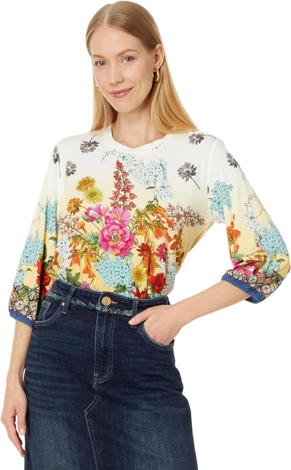 Johnny Was Women's Delite Puff Sleeve Top Multicolor XS Multicolor