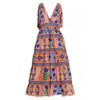 Farm Rio Women's Seashell Tapestry Tiered Midi Dress Seashell Tapestry Pink