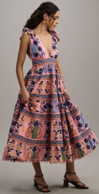 Farm Rio Women's Seashell Tapestry Tiered Midi Dress