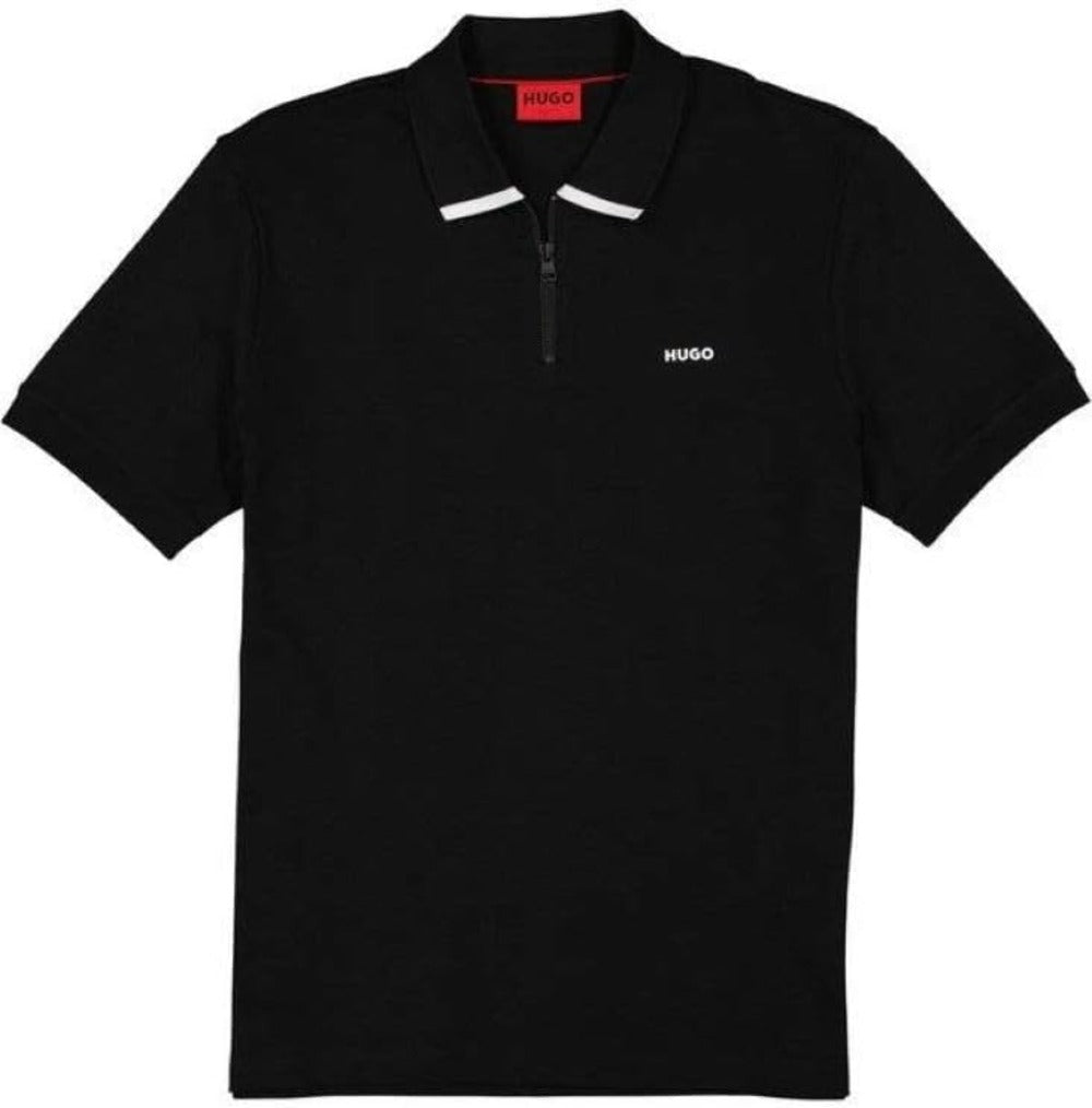 Hugo Men's Dalomino Short Sleeve Half Zip Polo T-Shirt, Black Black