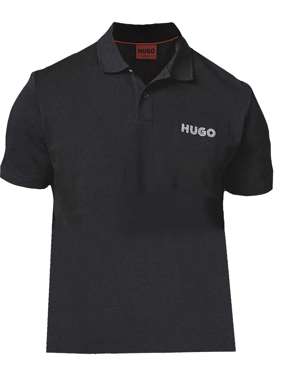 Hugo Men's Drocholo Logo Short Sleeve Polo T-Shirt, Black Black