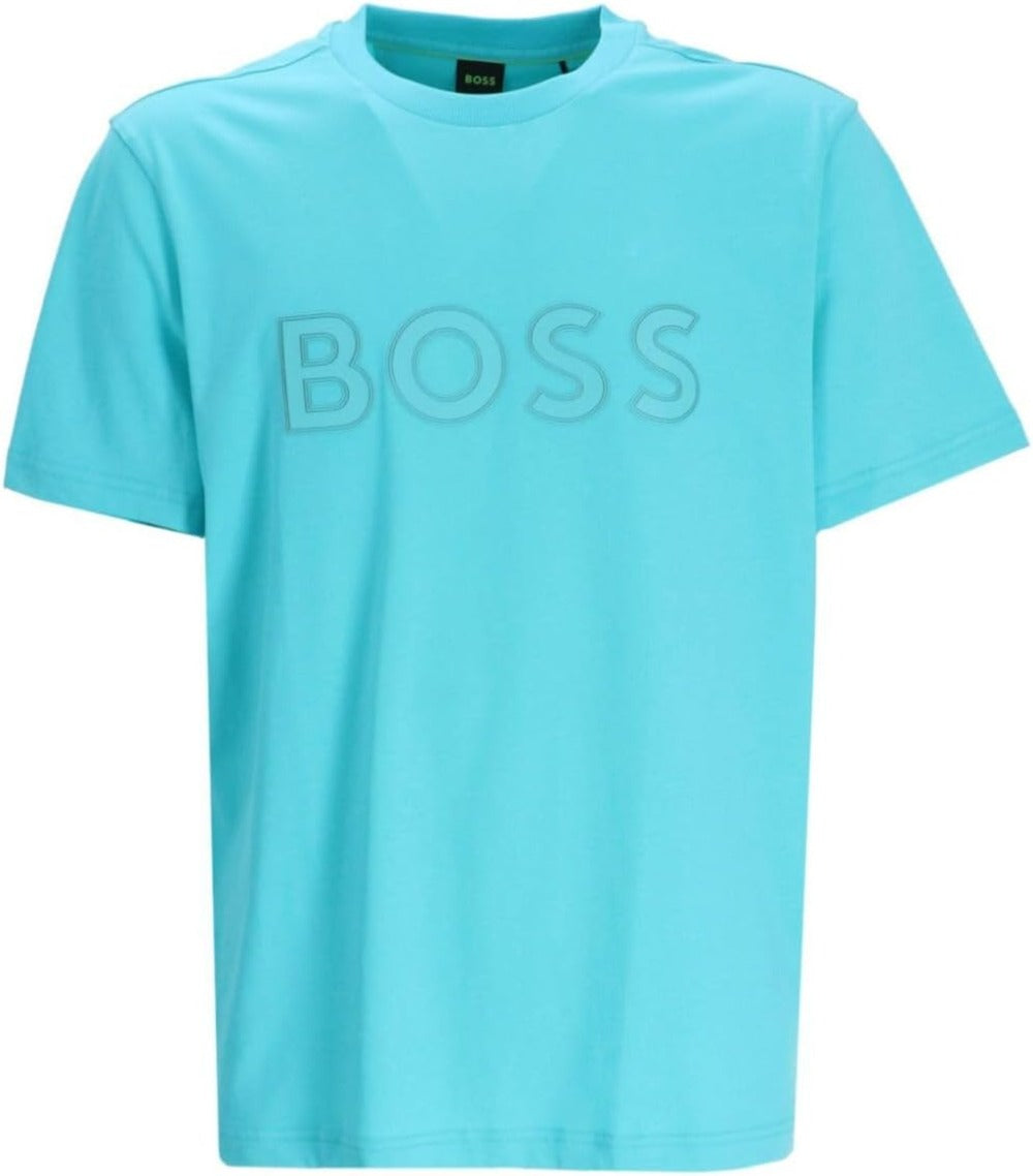 Hugo Boss Men's Tee 1 Rubberized Logo Short Sleeve Crew Neck T-Shirt, Turquoise Turquoise