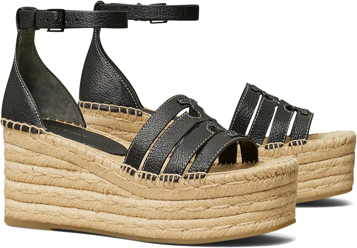 Tory Burch Women's 80mm INES Cage Wedge Platform Espadrilles, Perfect Black 9.5 Perfect Black