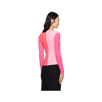 STAUD Women's Color Block Ribbed Knit V-Neck Cargo Sweater, Flamingo Multi