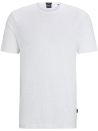 Hugo Boss Men's Tiburt 456 Linen Crew Neck Short Sleeve T-Shirt, White White