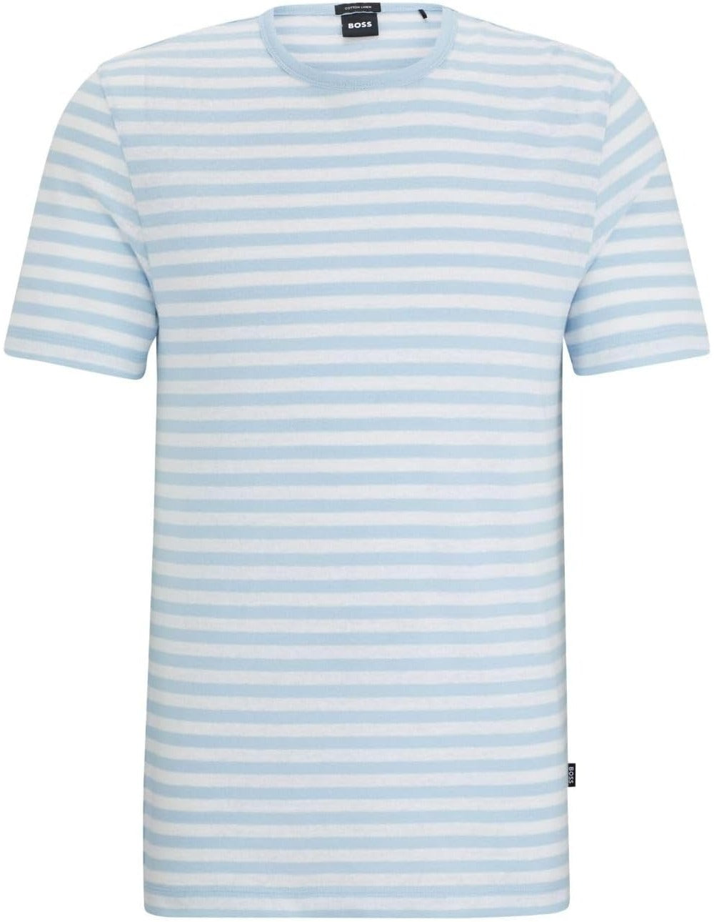 Hugo Boss Men's Tiburt 457 Striped Linen Short Sleeve Crew Neck T-Shirt, Light Blue/White Light Blue White