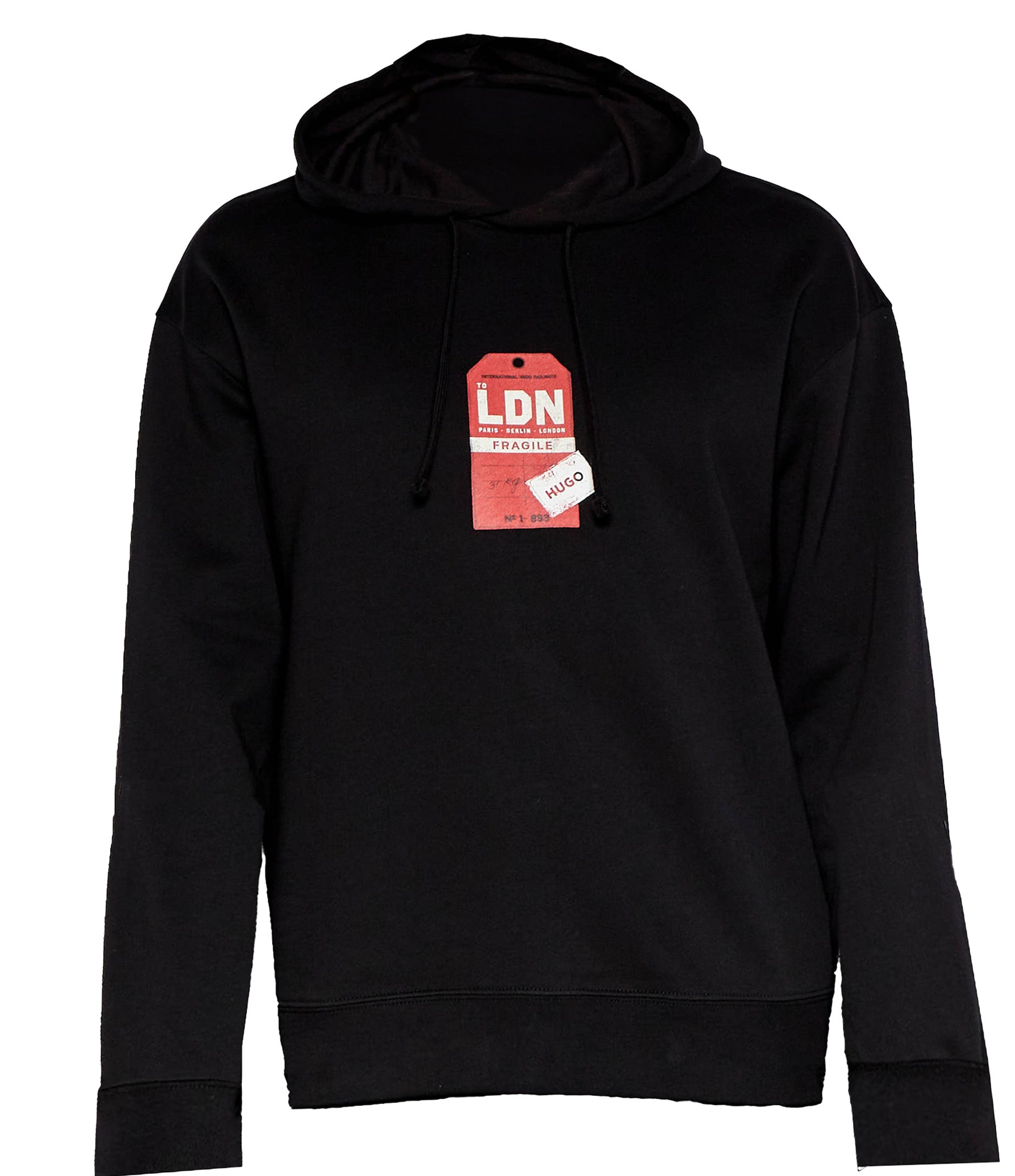 Hugo Men's Dagunso Tag Logo Hooded Sweatshirt Hoodie, Black Black