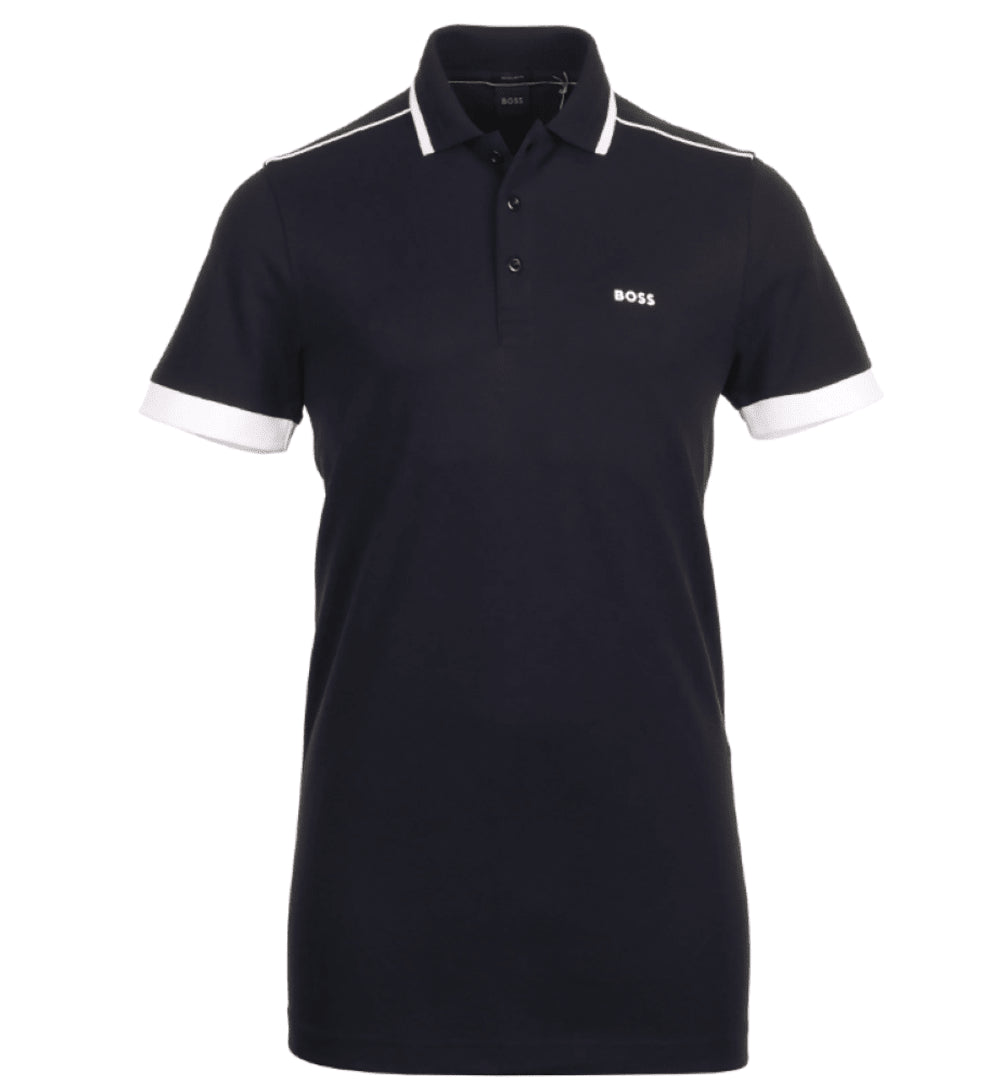 Hugo Boss Men's Paddy 1 Pique Cotton Polo Shirt with Contrast Trim, Navy Blue Navy