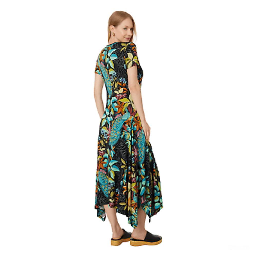 Johnny Was The Janie Favotire Asymmetric Knit Midi Dress Paon
