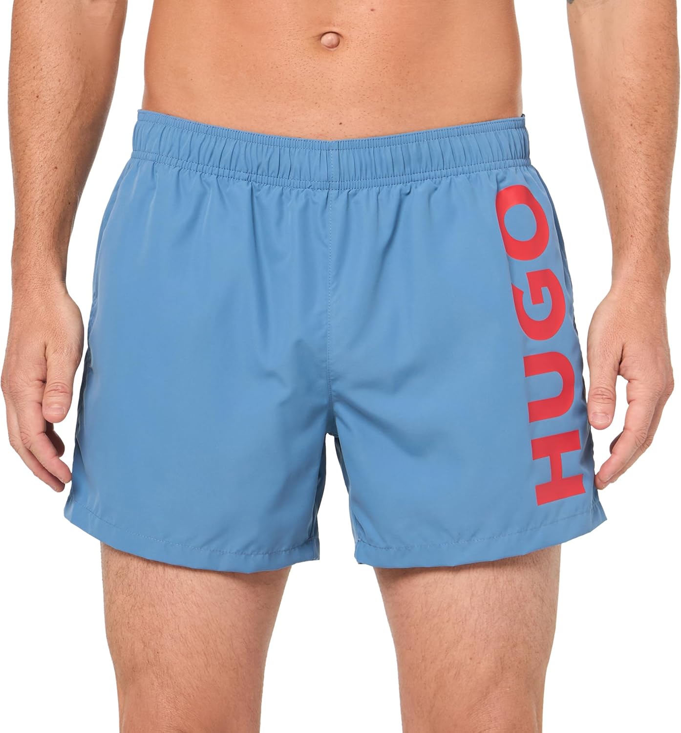 Hugo Men's ABAS Vertical Logo Swim Trunks, Acai Blue Acai Blue