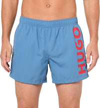 Hugo Men's ABAS Vertical Logo Swim Trunks, Acai Blue Acai Blue