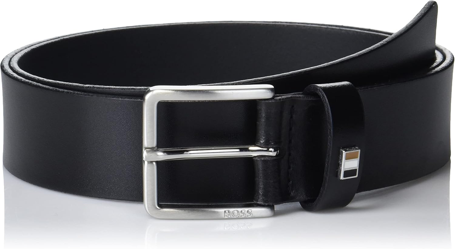 Hugo Boss Men's Ther Flag Leather Belt, Black 40 Black