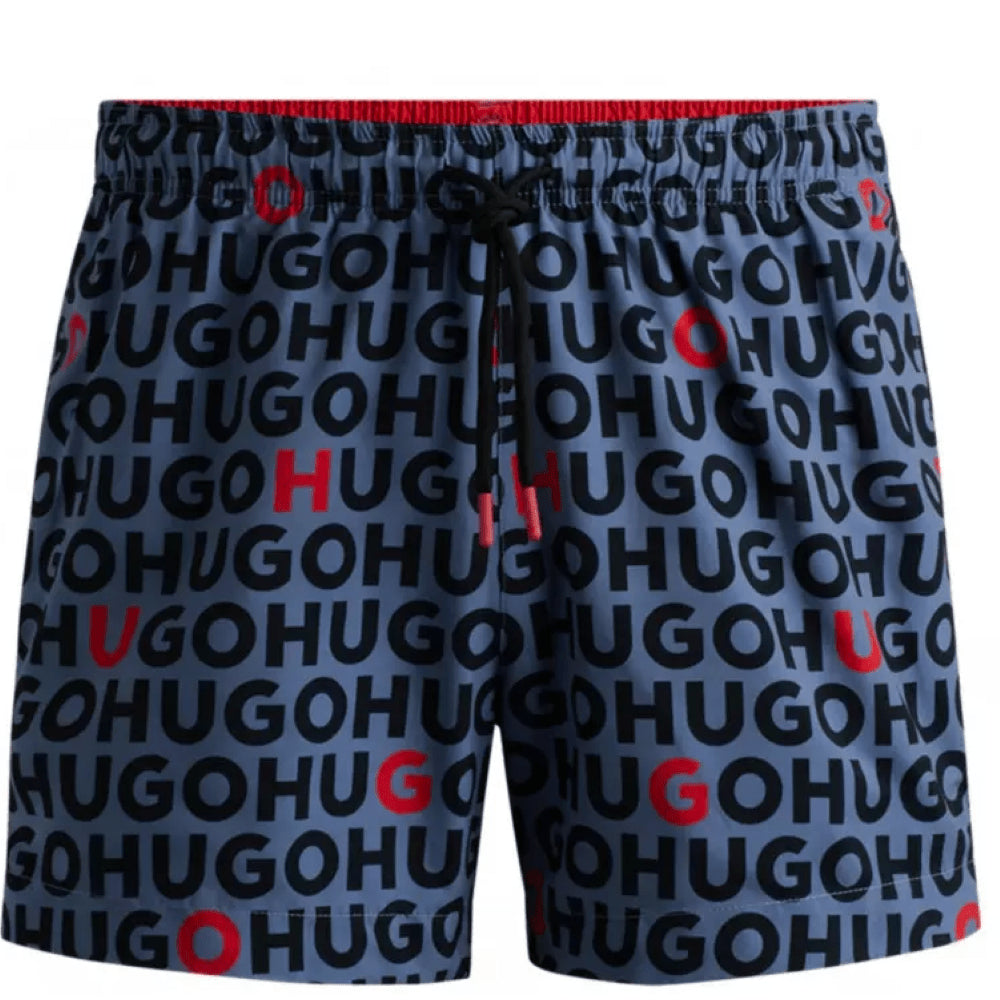 Hugo Men's Tortuga All Over Logo Swim Trunks, Acai Blue Acai Blue