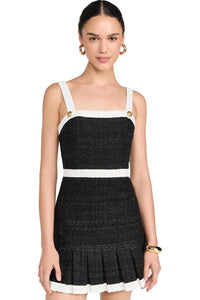 alice + olivia Women's Clarine Square Pleated Mini Dress, Black/Off White 8 Black Off White