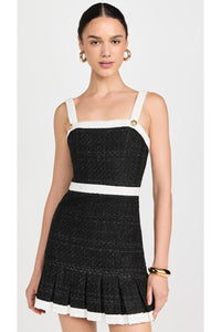 alice + olivia Women's Clarine Square Pleated Mini Dress, Black/Off White