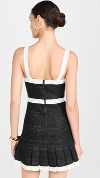 alice + olivia Women's Clarine Square Pleated Mini Dress, Black/Off White