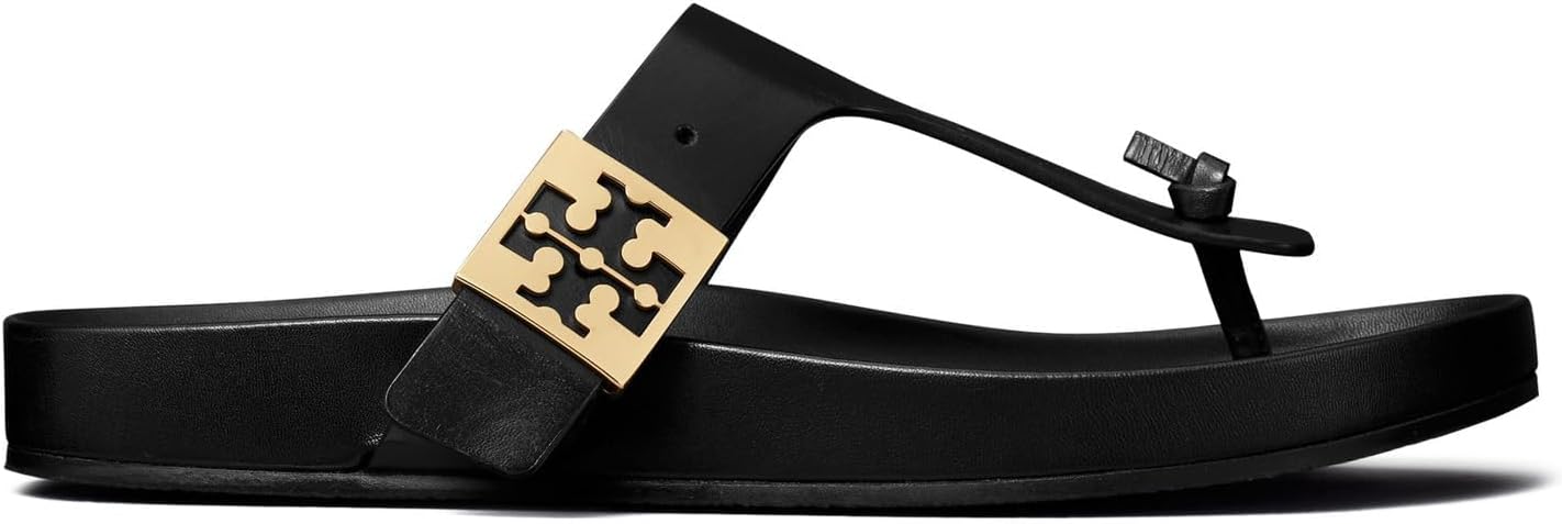 Tory Burch Women's Mellow Leather Thong Sandals, Perfect Black, 10