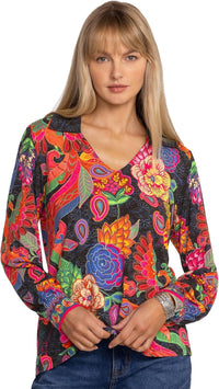 Johnny Was Women's The Janie Favorite Puff Sleeve Polo, Emberwing Emberwing