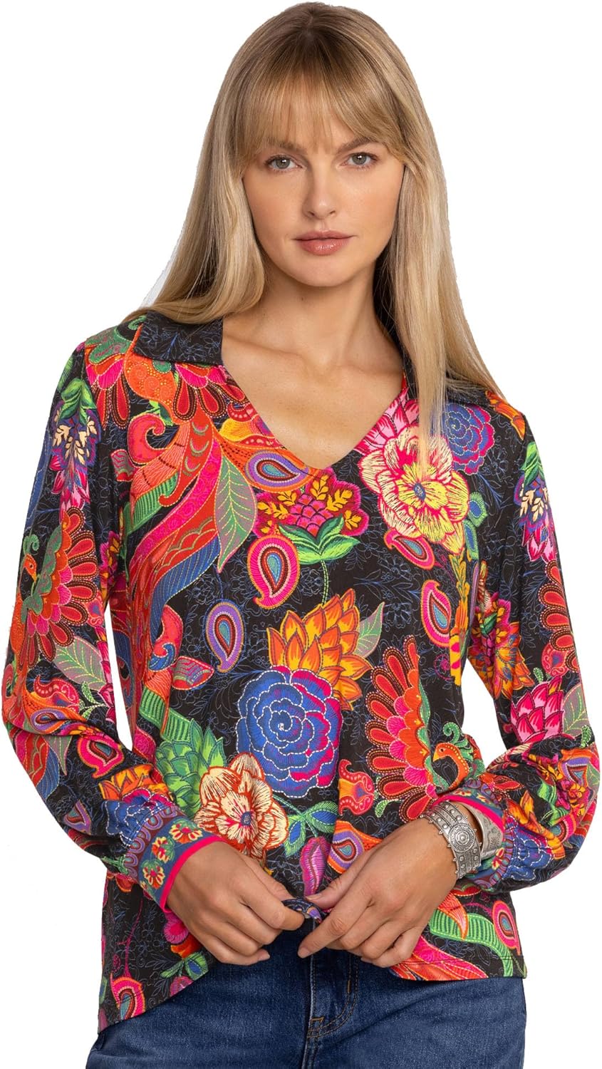 Johnny Was Women's The Janie Favorite Puff Sleeve Polo, Emberwing Emberwing