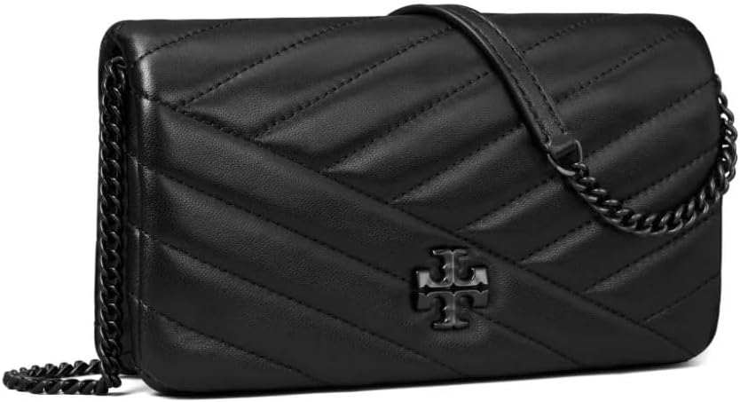 Tory Burch Women's Kira Chevron Chain Wallet, Black One Size Black