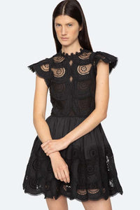 SEA Women's Drea Embroideredy Flutter Sleeve Dress, Black