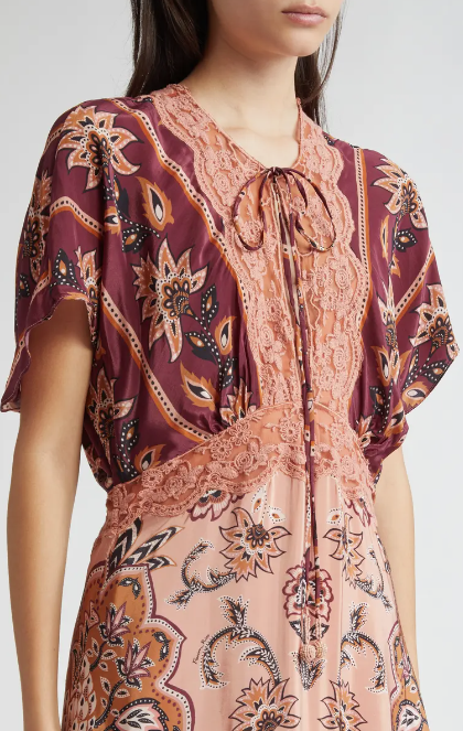 Farm Rio Women's Laces Short Sleeve Maxi Dress, Glam Tapestry Burgundy –  Bluefly