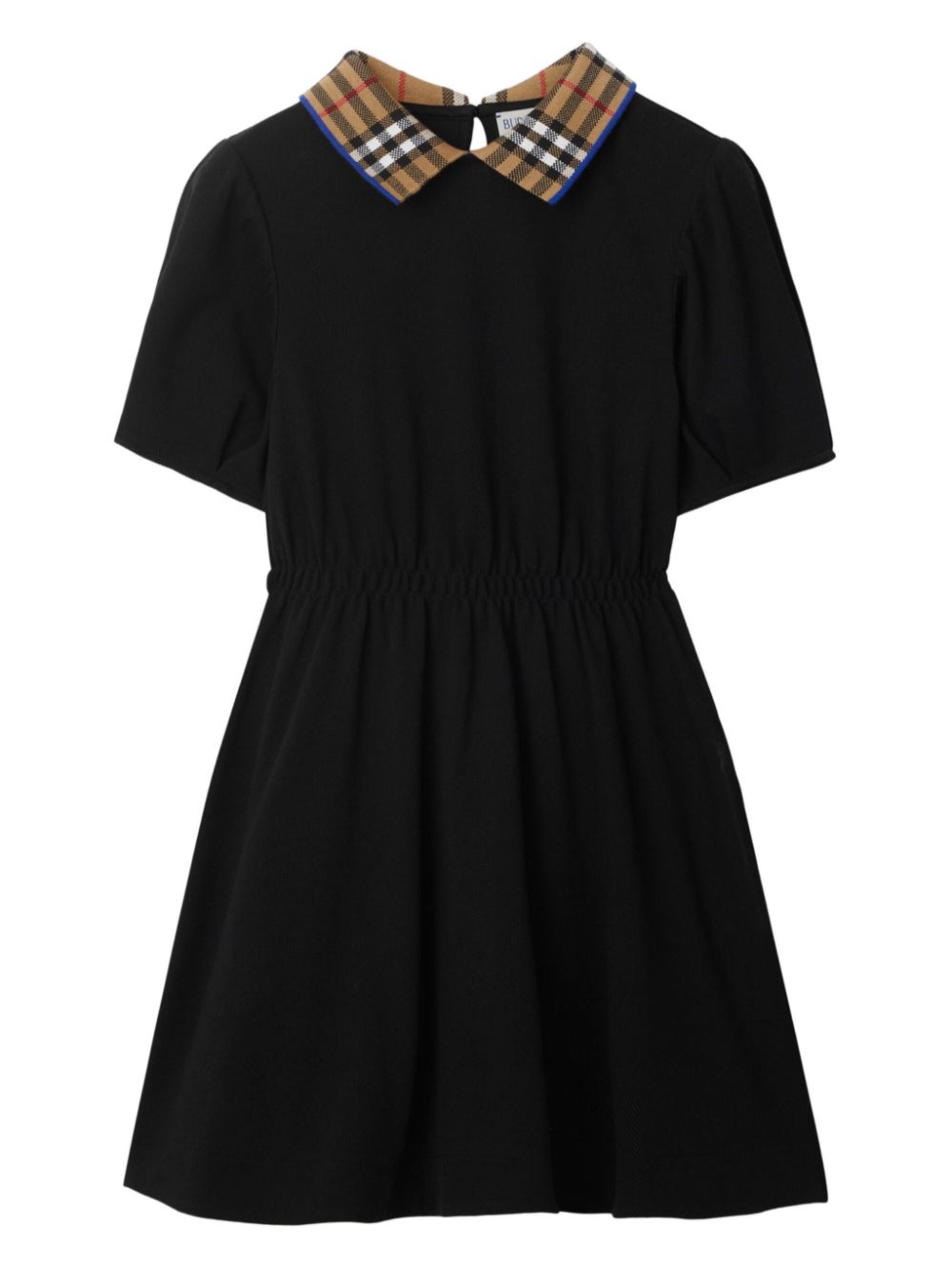 Burberry Girls Alesea Check Rib Black Pique Cotton Short Sleeve Dress Size