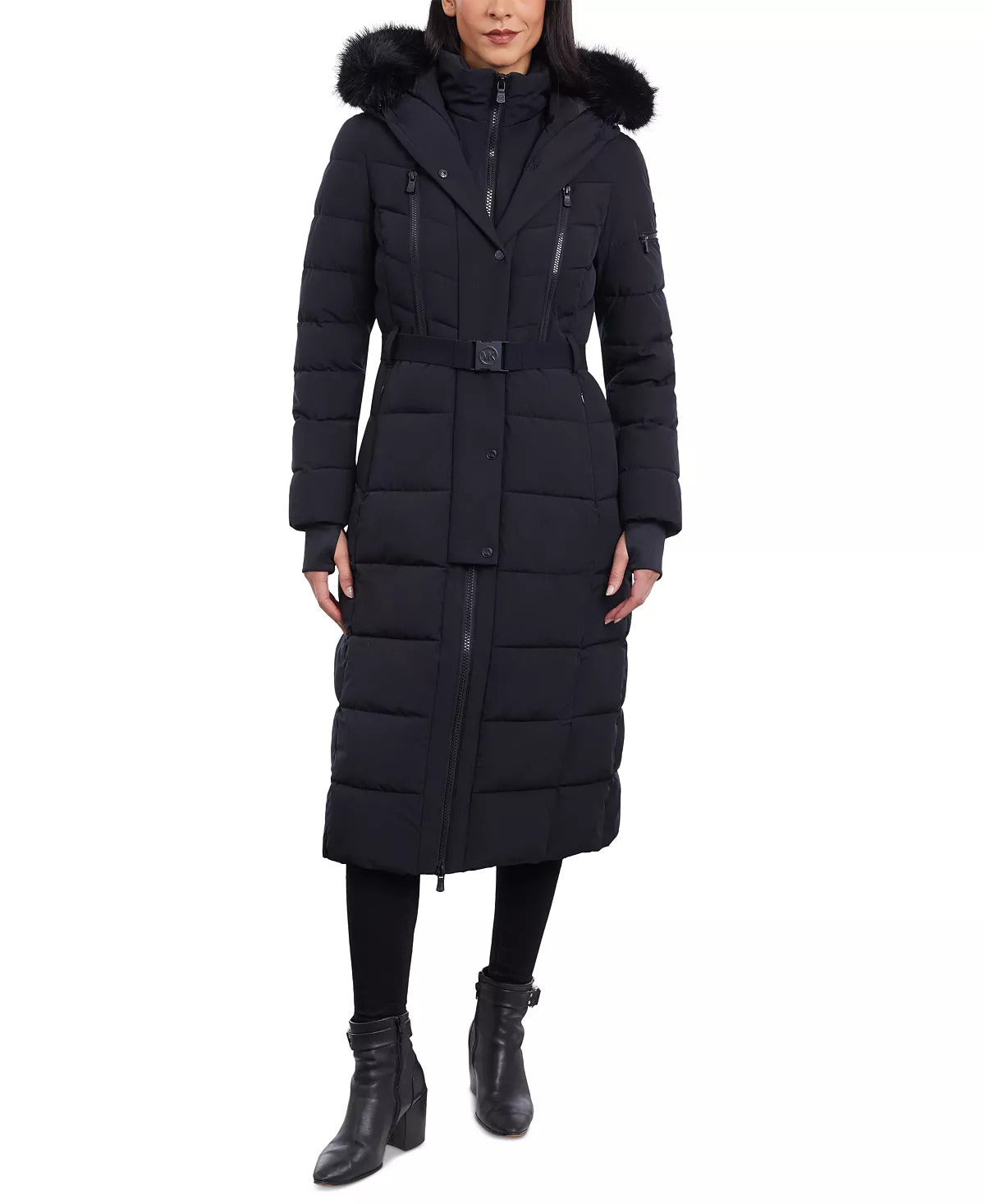 Michael Michael Kors Women's Belted Scuba Maxi Coat, Black Black