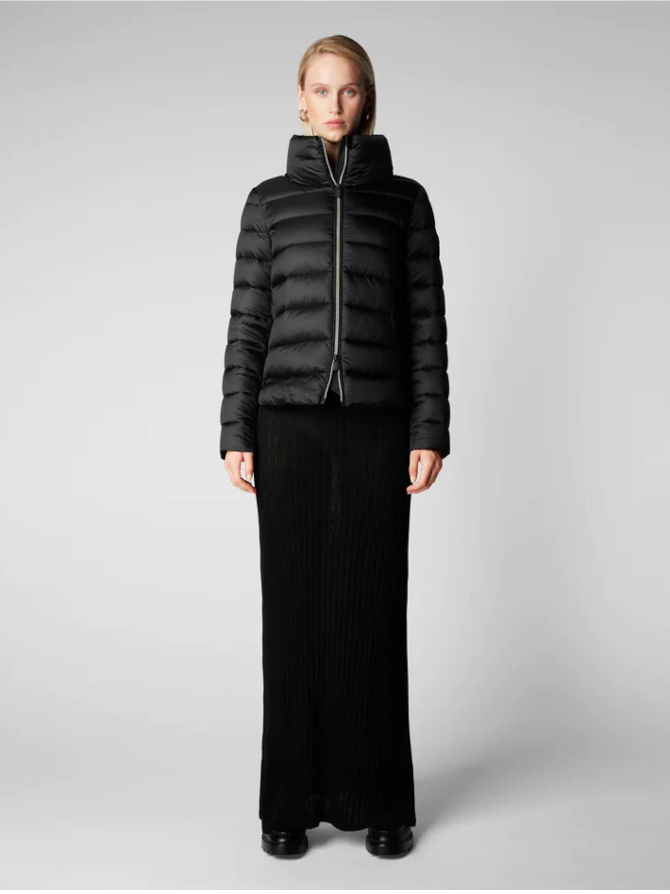 Save the Duck Women's Reese 3/4 Hooded Puffer Coat, Black, 1
