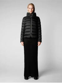 Save the Duck Women's Reese 3/4 Hooded Puffer Coat, Black, 1
