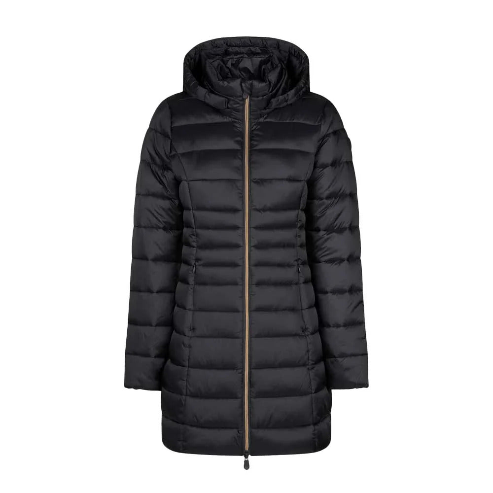 Save the Duck Women's Reese 3/4 Hooded Puffer Coat, Black, 1 Black