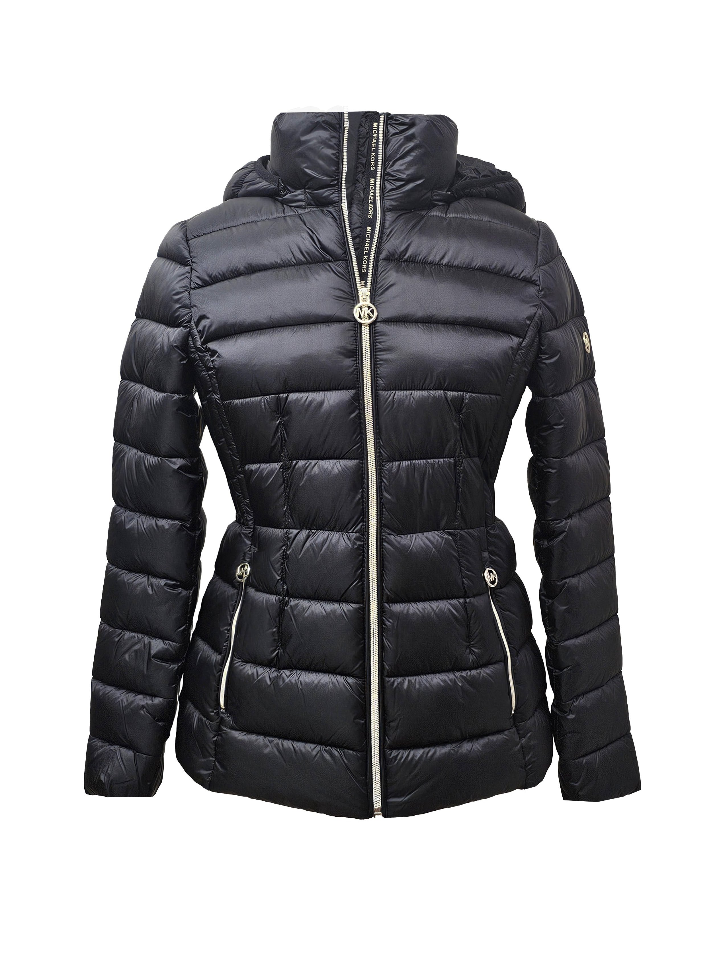 Michael Michael Kors Women's Hooded Packable Jacket, Black, L1