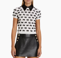 alice + olivia Ciara Short Sleeve Pullover, Soft White/Black, L2