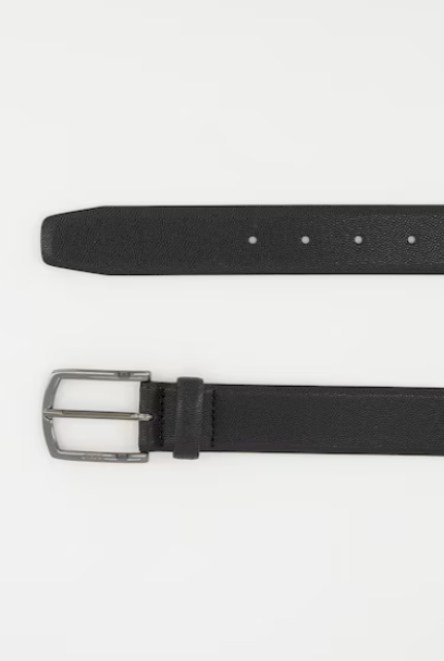 Hugo Boss Men's Claus Grained Leather Belt, Black, 32