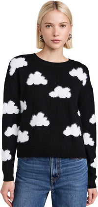 alice + olivia Gleeson Fuzzy Cloud Pullover, Black/Soft White, L Black Soft White