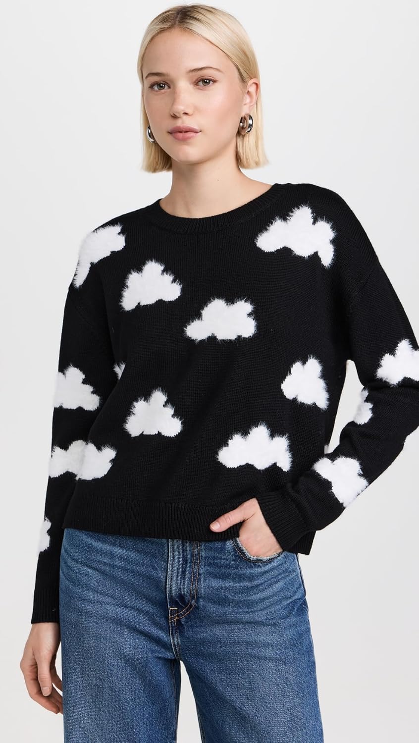alice + olivia Gleeson Fuzzy Cloud Pullover, Black/Soft White, L