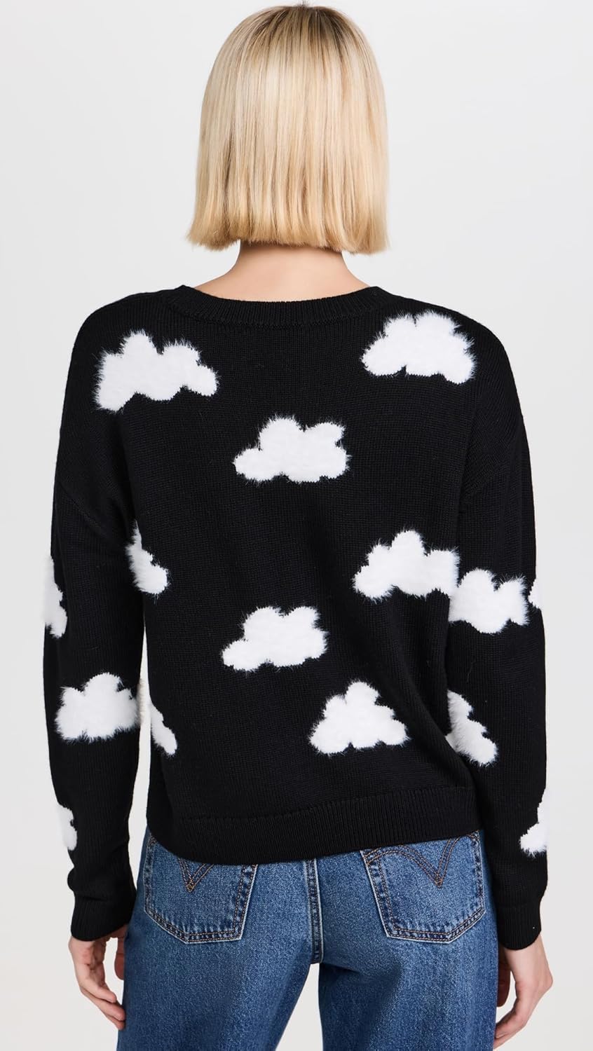 alice + olivia Gleeson Fuzzy Cloud Pullover, Black/Soft White, L