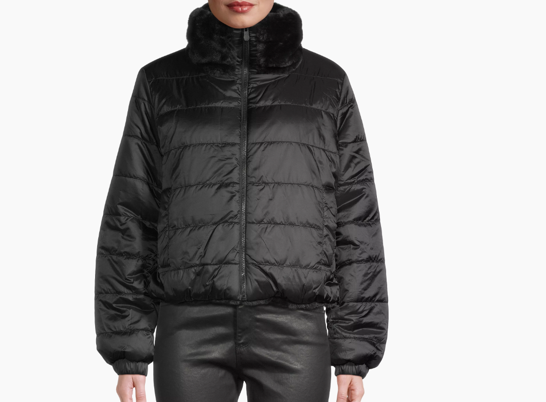 Save the Duck Women's Jeon Faux Fur Jacket, Black, 1