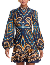 Farm Rio Women's Raglan Mini Dress, Pineapple Ikat Blue, L2