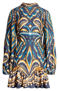 Farm Rio Women's Raglan Mini Dress, Pineapple Ikat Blue, L1