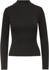 Veronica Beard Women's Nate Turtleneck Top w/Buttons, Black, L Black