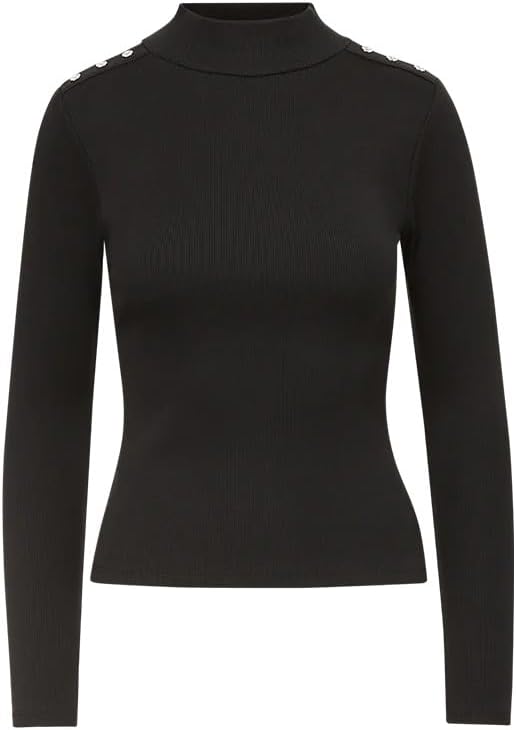 Veronica Beard Women's Nate Turtleneck Top w/Buttons, Black, L Black