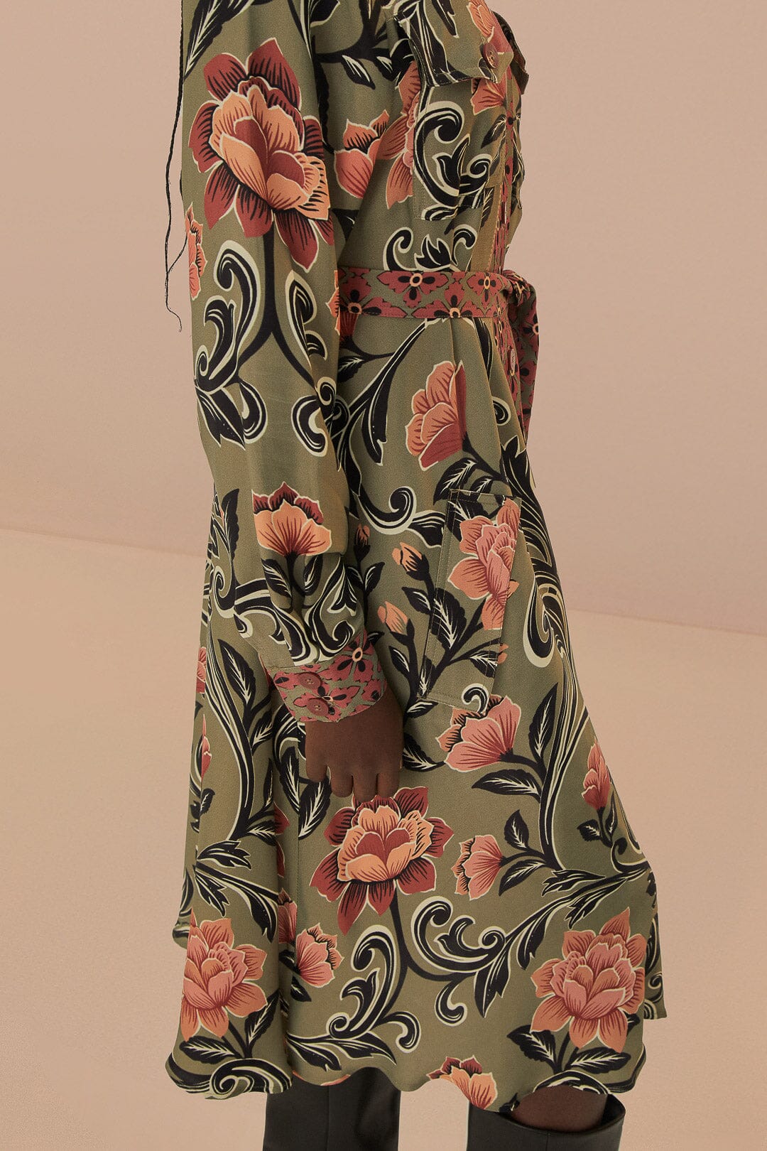 Farm Rio Women's Midi Dress, Arabesque Floral Green, L