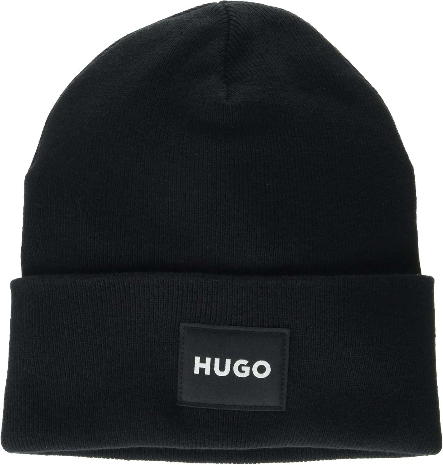 Hugo Men's Xevon Patch Logo Ribbed Beanie, Black One Size Black